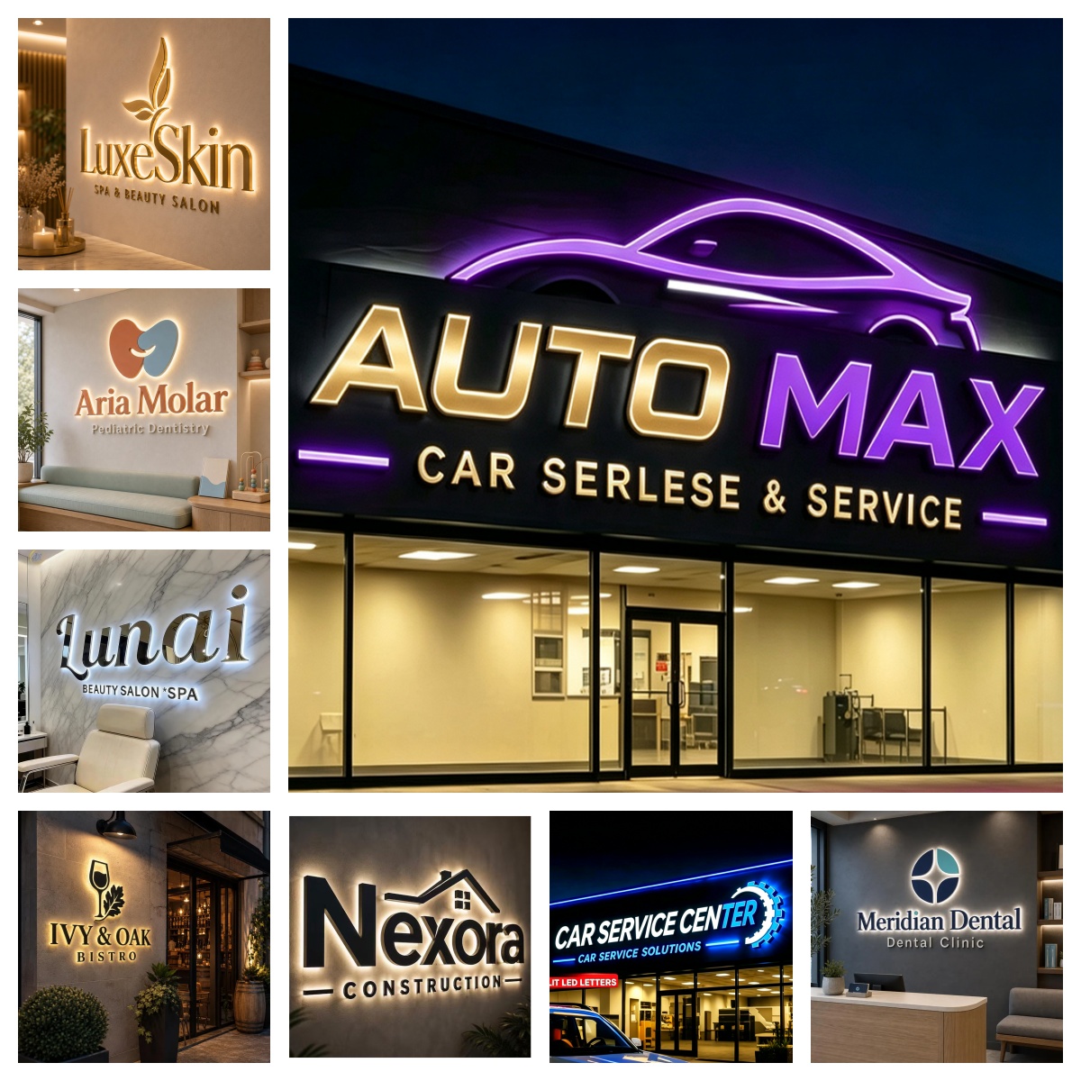 3D Custom LED Illuminated Lett - Auto Repair Shop Logo Design ulasan dan harga